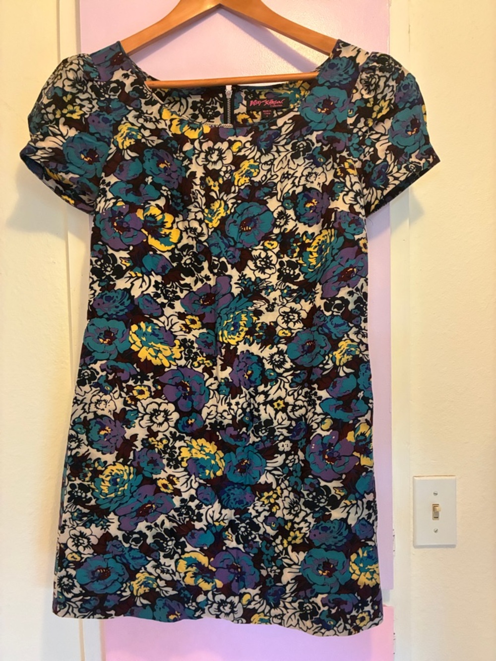 Betsey Johnson Floral Print Dress in Teal, Purple & Yellow